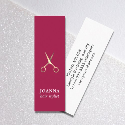 Minimalist Elegant Red Faux Gold Scissors Hair Mini Business Card