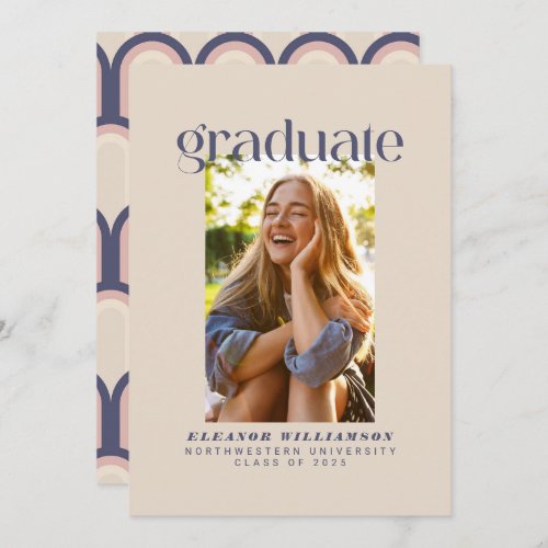 Minimalist Elegant Retro Blush Photo Graduation Announcement