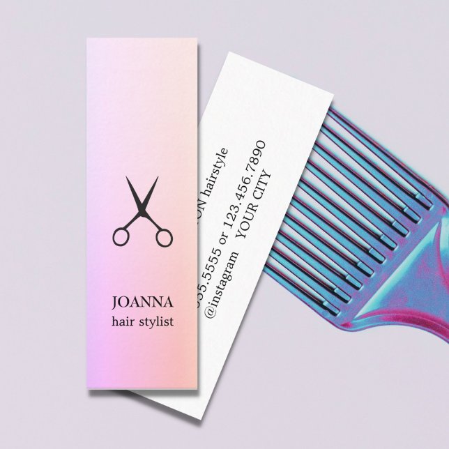 Minimalist Elegant Rose Black Scissors HairStylist Mini Business Card (Creator Uploaded)