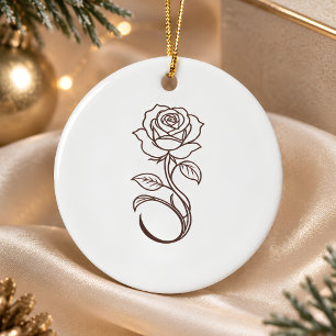 Minimalist Elegant Rose Custom Family Name Keepsak Ceramic Ornament