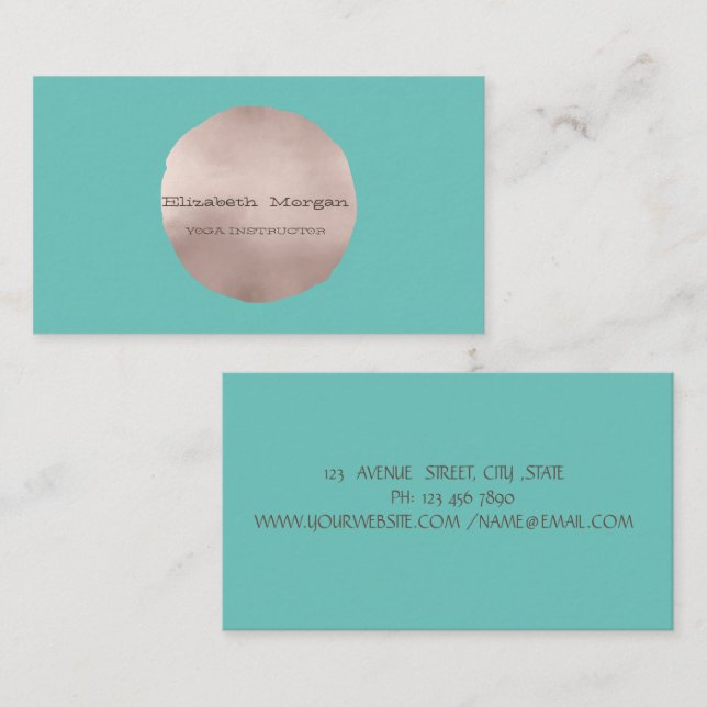 Minimalist Elegant Rose Gold Circle Mint Green Business Card (Front/Back)