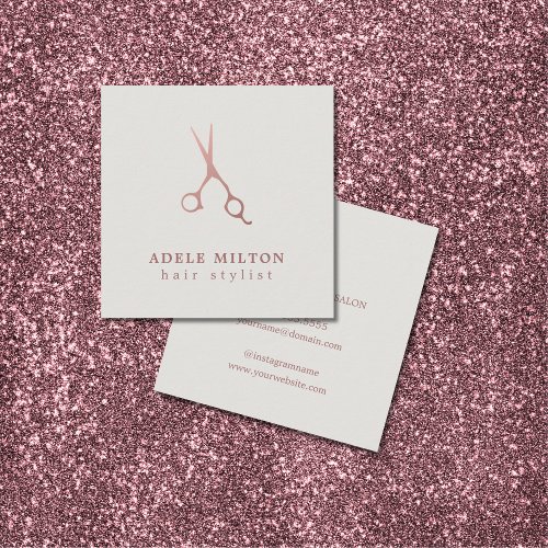 Minimalist Elegant Rose Gold Hair Stylist Square Business Card