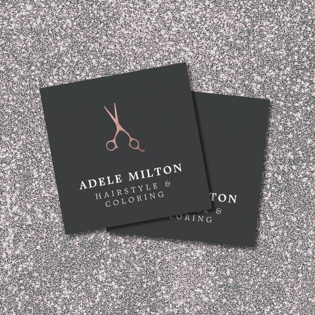 Minimalist Elegant Rose Gold Scissors Hair Stylist Square Business Card (Creator Uploaded)