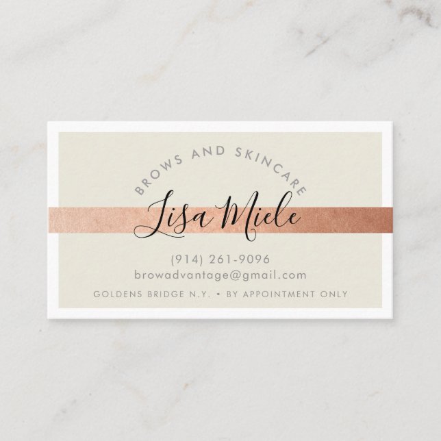 MINIMALIST elegant rose gold stripe ivory cream Business Card (Front)