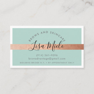 MINIMALIST elegant rose gold stripe mint green Business Card
