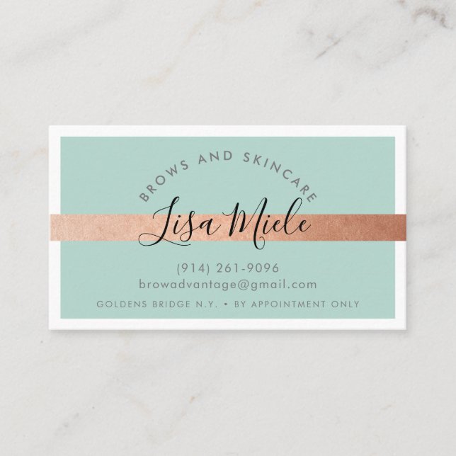 MINIMALIST elegant rose gold stripe mint green Business Card (Front)