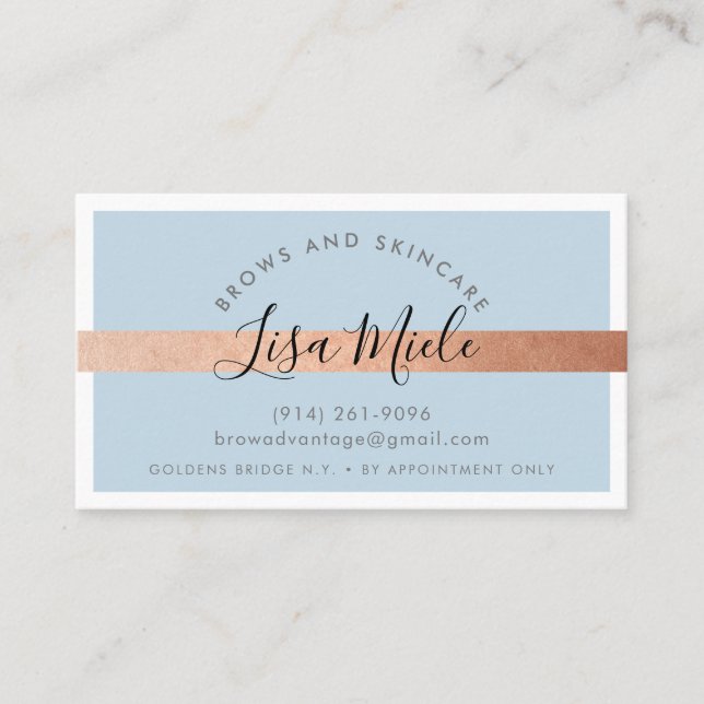 MINIMALIST elegant rose gold stripe pale blue Business Card (Front)