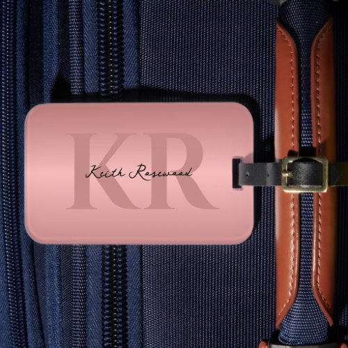 Minimalist Elegant Rosegold Monogram  Luggage Tag