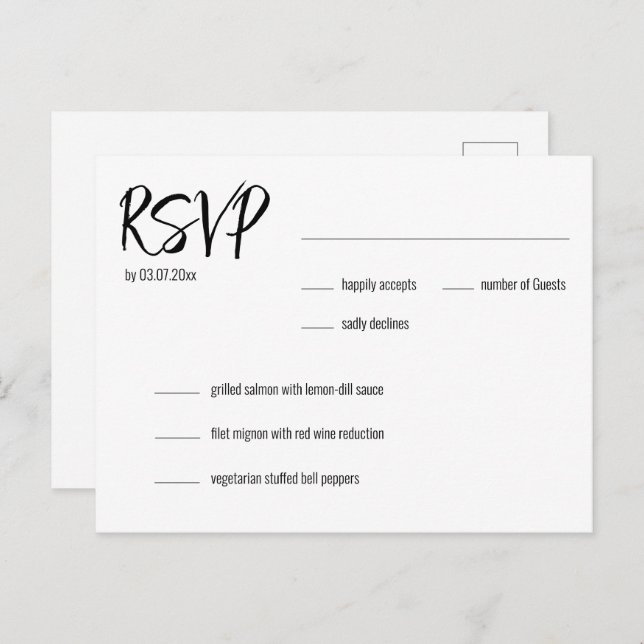 💍 Minimalist Elegant RSVP & menu choice (Front/Back)