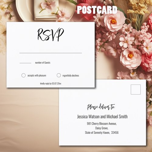  Minimalist Elegant RSVP  number of Guests Postcard