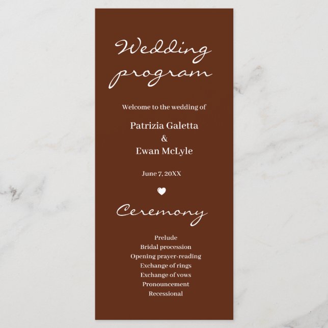 Minimalist Elegant Rust Terracotta Wedding flat  Program (Front)