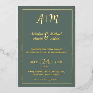 Minimalist Elegant Sage Green Foil Invitation