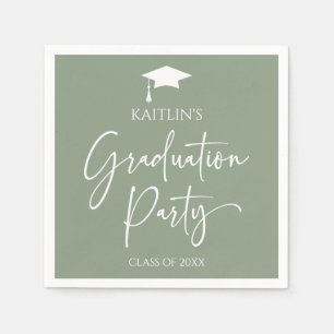 Minimalist Elegant Sage Green Graduation Party Napkins
