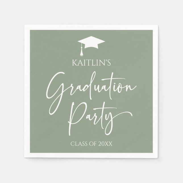 Minimalist Elegant Sage Green Graduation Party Napkins (Front)