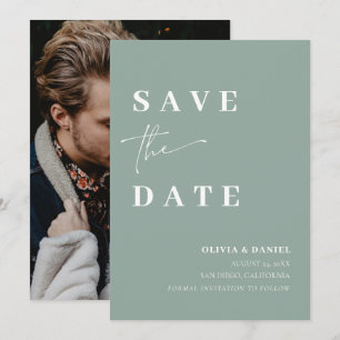 Minimalist Elegant Sage Green Photo Save the Date Invitation