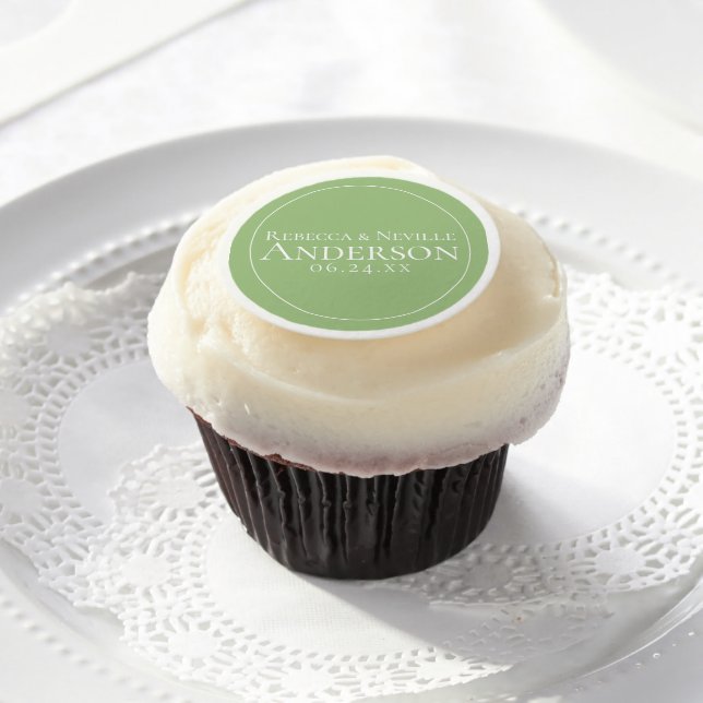 Minimalist Elegant Sage Text Wedding Edible Frosting Rounds (Cupcake)
