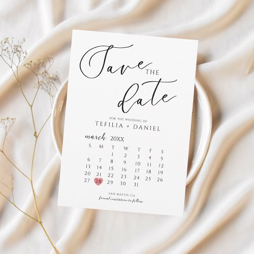Minimalist Elegant Save The Date Calendar  Invitation