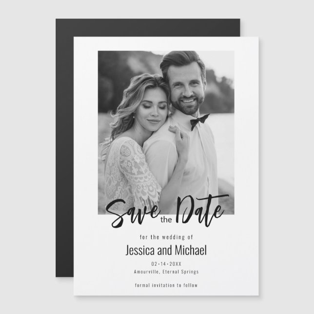 💍 Minimalist Elegant Save the Date with photo Magnetic Invitation (Front/Back)