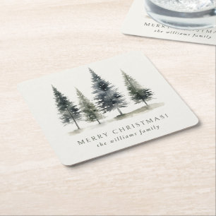 Minimalist Elegant Scandinavian Christmas Tree Square Paper Coaster