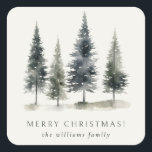 Minimalist Elegant Scandinavian Christmas Tree Square Sticker<br><div class="desc">Embody the spirit of the holiday season with a Scandinavian Christmas sticker,  featuring three hand-painted watercolor Christmas trees. Each tree,  adorned with soft green and gray hues and gentle textures,  display the simplicity and beauty of minimalist elegant Nordic design bringing a festive cozy scandi hygge style to your holiday.</div>