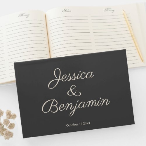 Minimalist Elegant Script Black and White Wedding  Guest Book