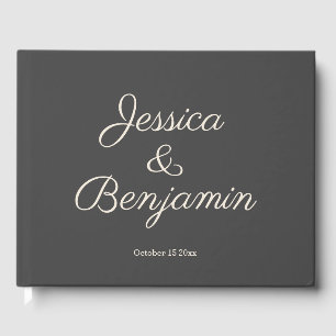 Minimalist Elegant Script Black and White Wedding  Guest Book