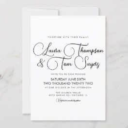 Minimalist Elegant Script Black White Chic Wedding Invitation