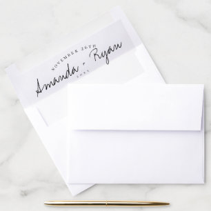 Minimalist Elegant Script Black & White Wedding Envelope Liner