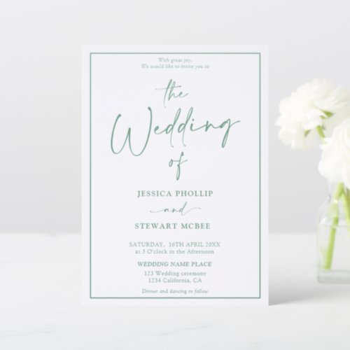 Minimalist Elegant Script Calligraphy Wedding Letterpress Invitation