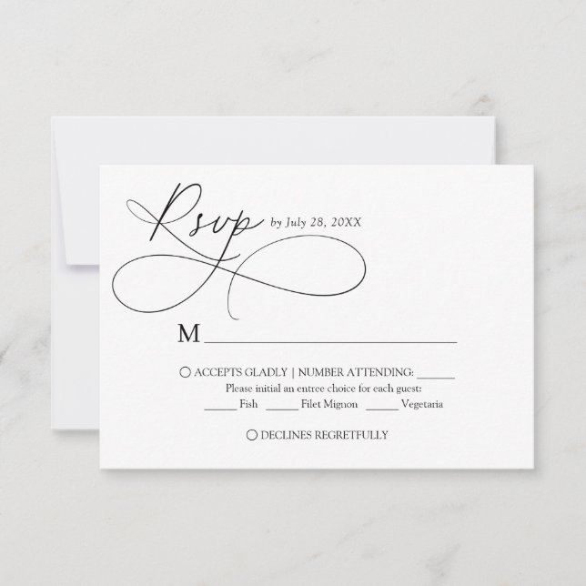 Minimalist Elegant Script Calligraphy Wedding RSVP Card (Front)
