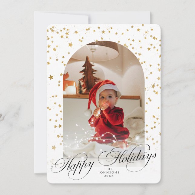 Minimalist Elegant Script Christmas Arch Photo Hol Holiday Card (Front)