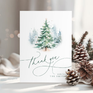 Minimalist Elegant Script Christmas Tree Thank You Card