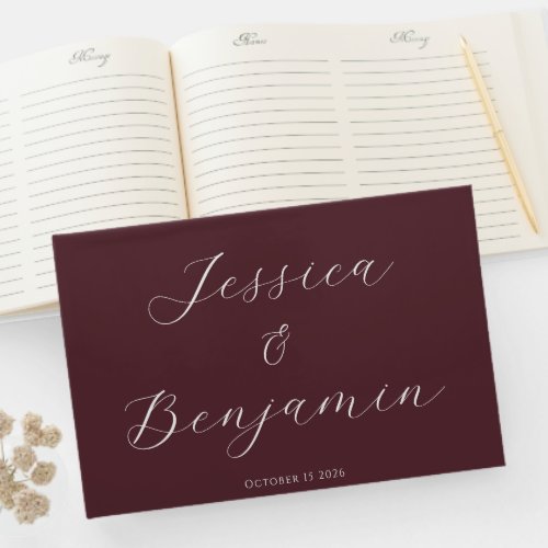 Minimalist Elegant Script Customizable Burgundy Guest Book