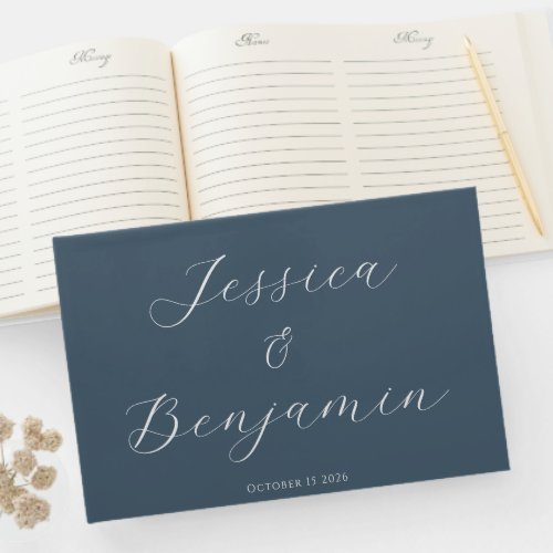 Minimalist Elegant Script Customizable Dark Blue Guest Book