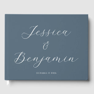 Minimalist Elegant Script Customizable Dark Blue Guest Book