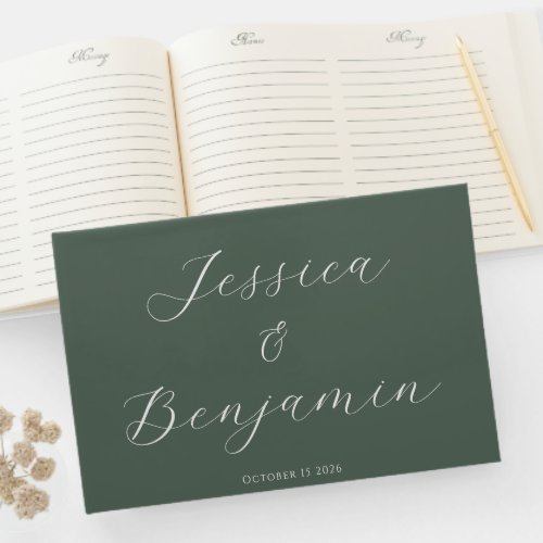 Minimalist Elegant Script Customizable Dark Sage Guest Book