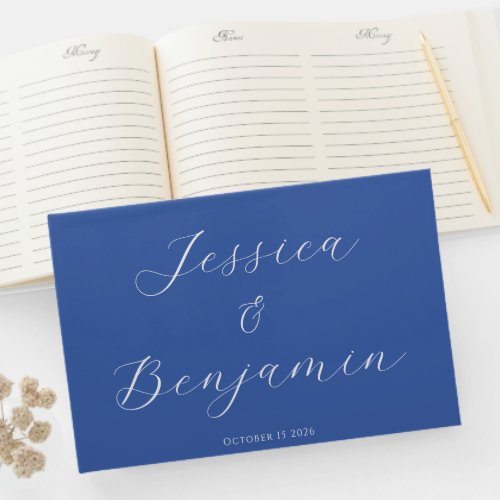 Minimalist Elegant Script Customizable French Blue Guest Book