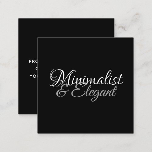 Minimalist  Elegant script font style on black Square Business Card
