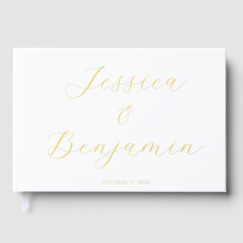 Minimalist Elegant Script Gold Foil Custom White Foil Guest Book