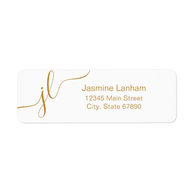 Minimalist Elegant Script Gold Monogram Address Label (Front)