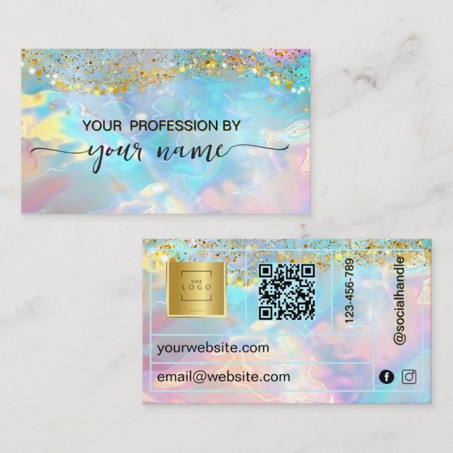 Minimalist Elegant script iridecent Opal Business Card (Front/Back)