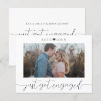 Minimalist Elegant Script Just Got Engaged Photo