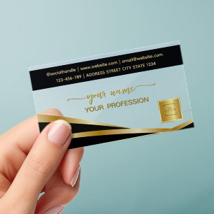 Minimalist Elegant script logo Gold and Black Clear Business Cards