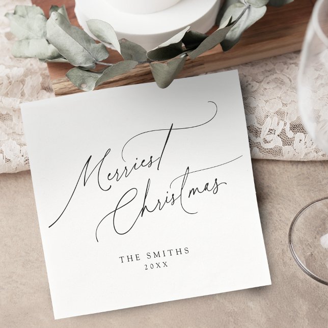 Minimalist Elegant Script Merriest Christmas Napkins (Minimalist Elegant Script Merriest Christmas Napkins)