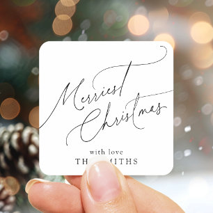 Minimalist Elegant Script Merriest Christmas Square Sticker