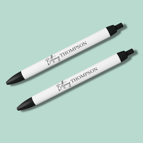 Minimalist Elegant Script Name Monogram Black Ink Pen
