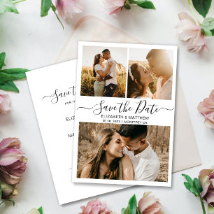 Minimalist Elegant Script Photo Collage Wedding Save The Date