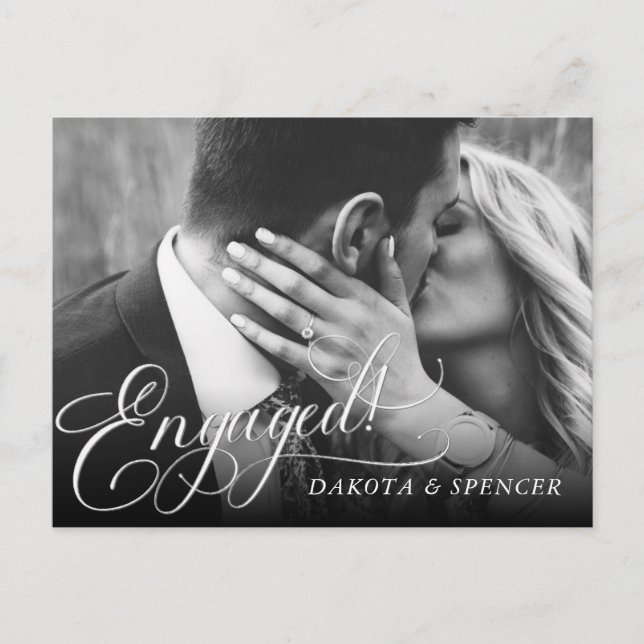 Minimalist Elegant Script Photo Engagement Announcement Postcard (Front)