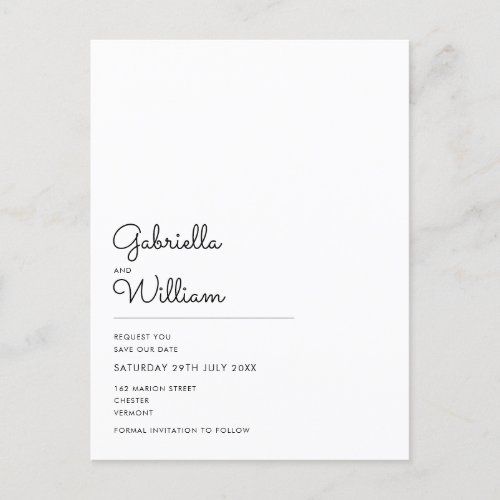 Minimalist Elegant Script Photo Save the Date Announcement Postcard