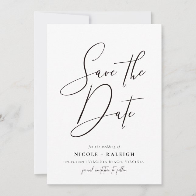 Minimalist Elegant Script Photo Save the Date  Invitation (Front)